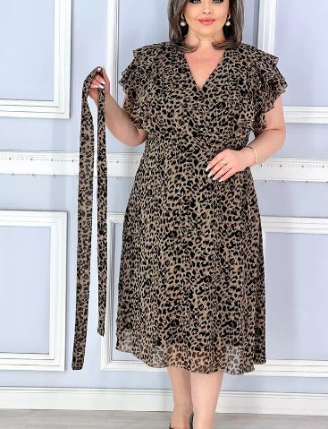 Patty | Elegant dress with leopard print and V-neck.